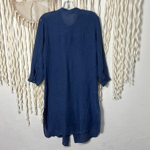 Two Zero One Blue Linen Button Down Duster Size S/M - Picture 10 of 11